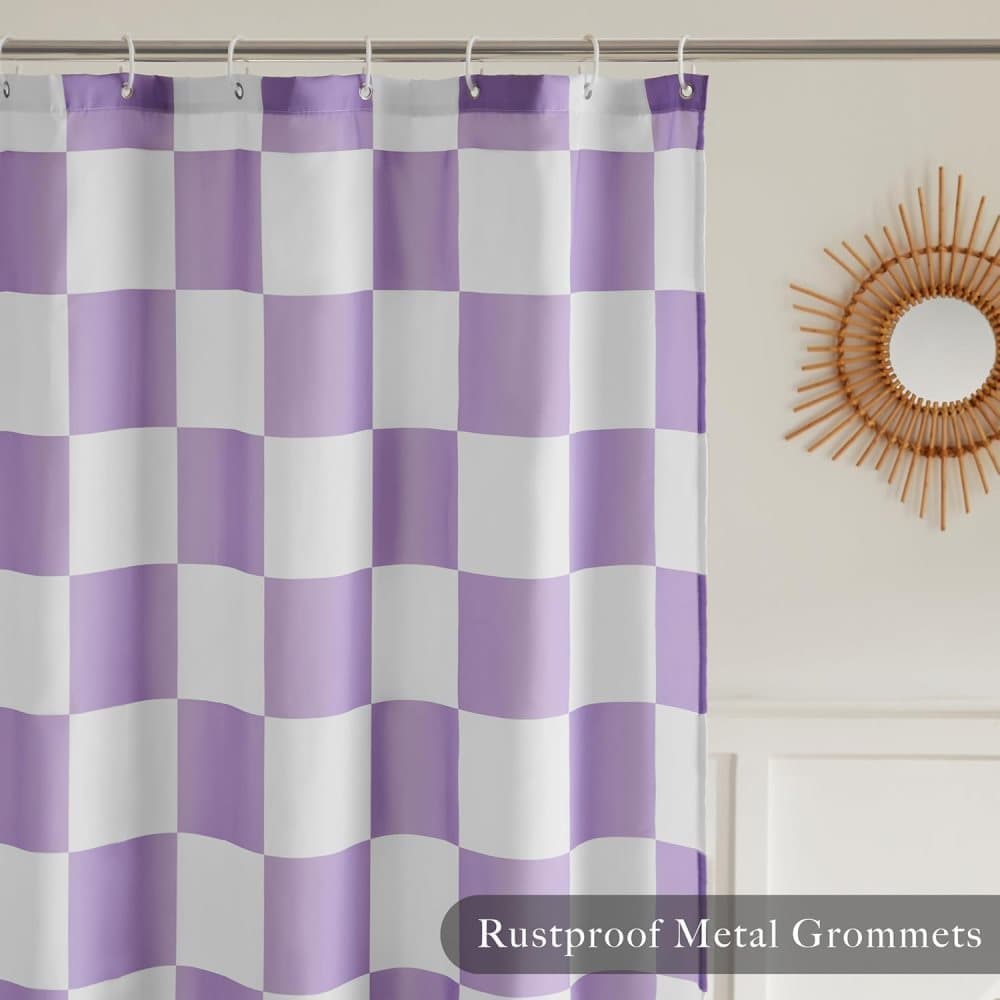 Retro Chess Pattern Checkered Shower Curtain, Purple, 180x180 cm - Image 3