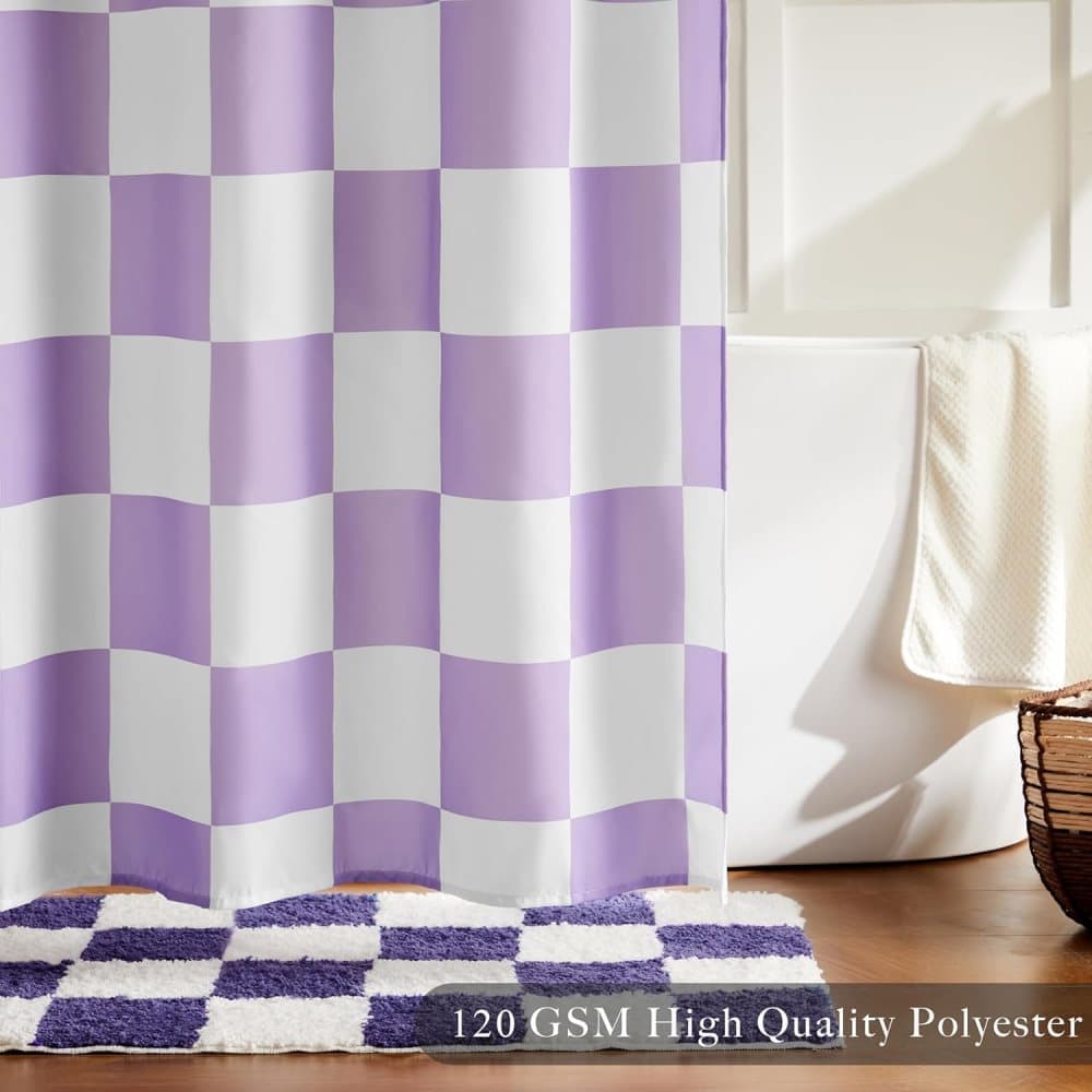Retro Chess Pattern Checkered Shower Curtain, Purple, 180x180 cm - Image 4