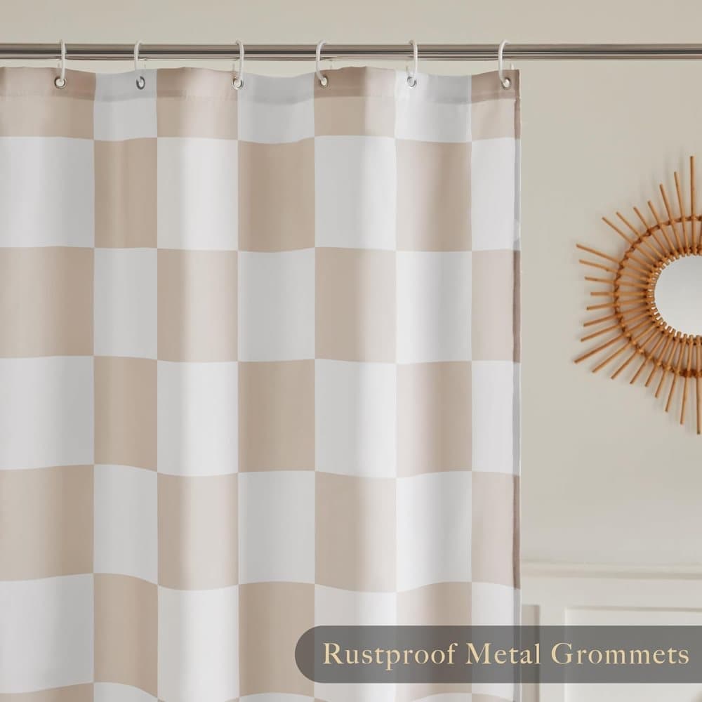 Checkered Shower Curtain 180x180 cm, Retro Chess Pattern Vintage Aesthetics for Bathroom, Yellow - Image 3
