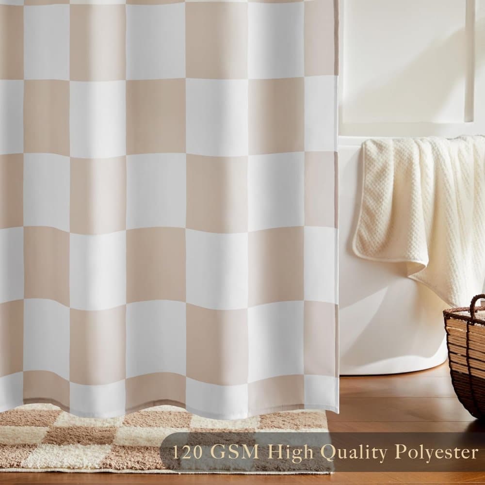 Checkered Shower Curtain 180x180 cm, Retro Chess Pattern Vintage Aesthetics for Bathroom, Yellow - Image 4