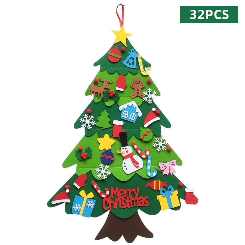 32 Decorations & LED Lights Felt Christmas Tree Wall DIY, 96 cm, Christmas Decoration for Kids Classroom Home Gift - Image 1