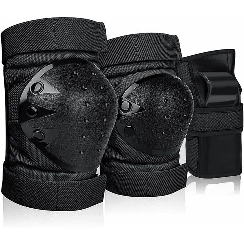 6-in-1 Protective Gear Set Adjustable Knee Elbow Wrist Guards for Roller Skating Skateboarding, One Size S Black - Image 1