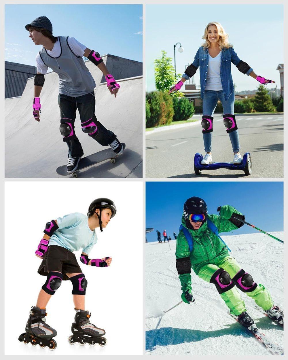 6-in-1 Protective Gear Set Adjustable Knee Elbow Wrist Guards for Roller Skating Skateboarding, One Size S Black - Image 3