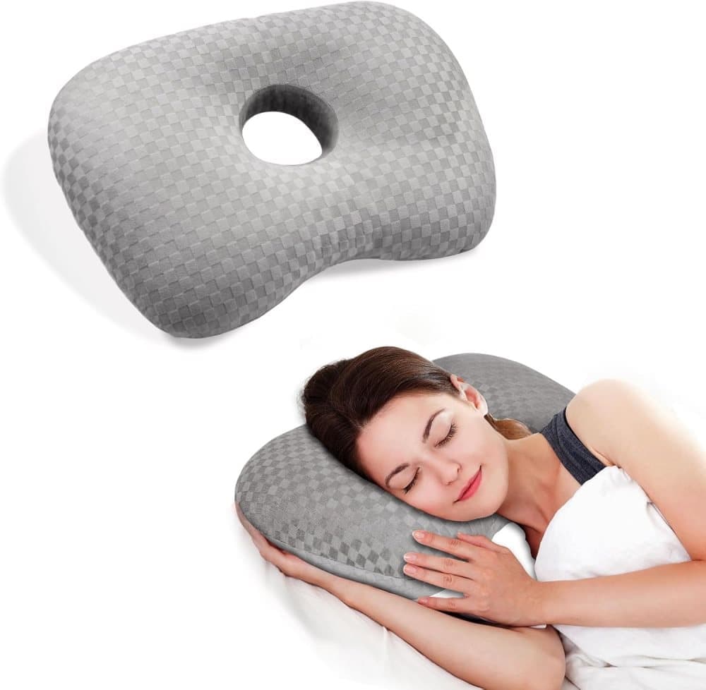 Microfiber Pillow with Ear Holes for Side Sleepers, Comfortable Perforated Design - Image 1
