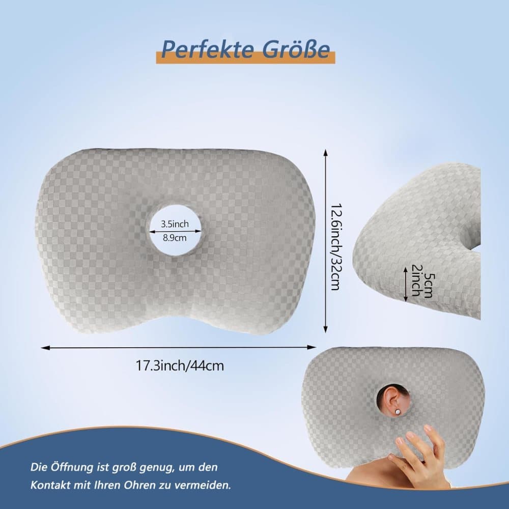 Microfiber Pillow with Ear Holes for Side Sleepers, Comfortable Perforated Design - Image 2