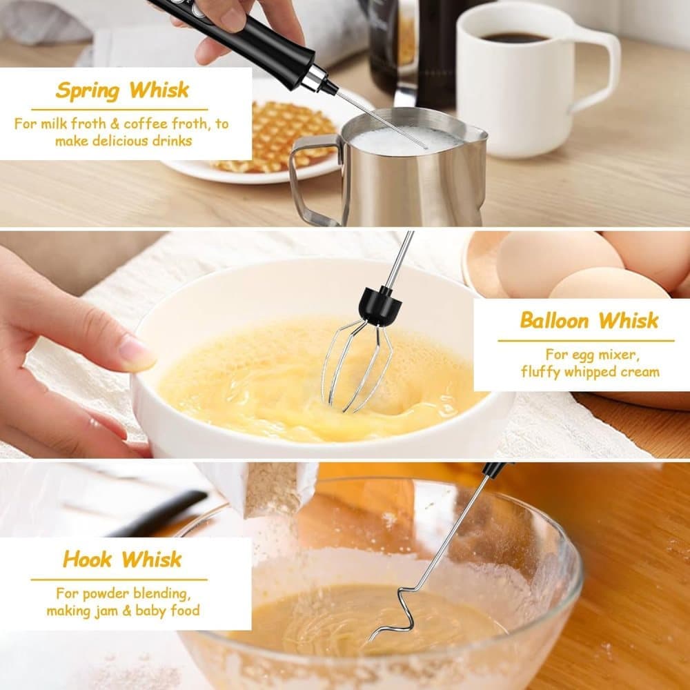 USB Rechargeable Electric Whisk with 3 Speeds, Egg Beater Milk Frother for Coffee and Cappuccino, Compatible with Most Brands, White - Image 2