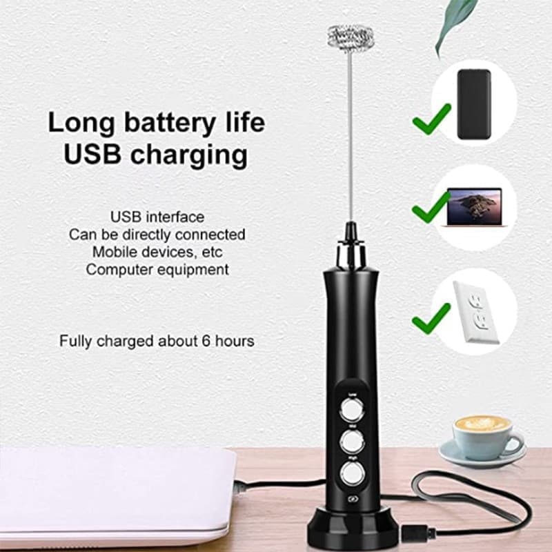 USB Rechargeable Electric Whisk with 3 Speeds, Egg Beater Milk Frother for Coffee and Cappuccino, Compatible with Most Brands, White - Image 4