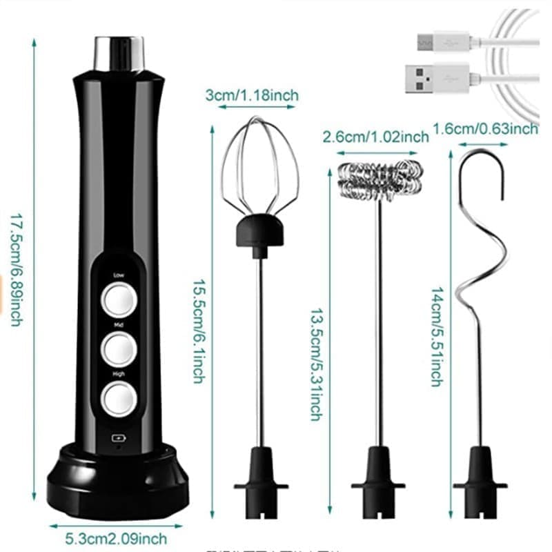 USB Rechargeable Electric Whisk with 3 Speeds, Egg Beater Milk Frother for Coffee and Cappuccino, Compatible with Most Brands, White - Image 6
