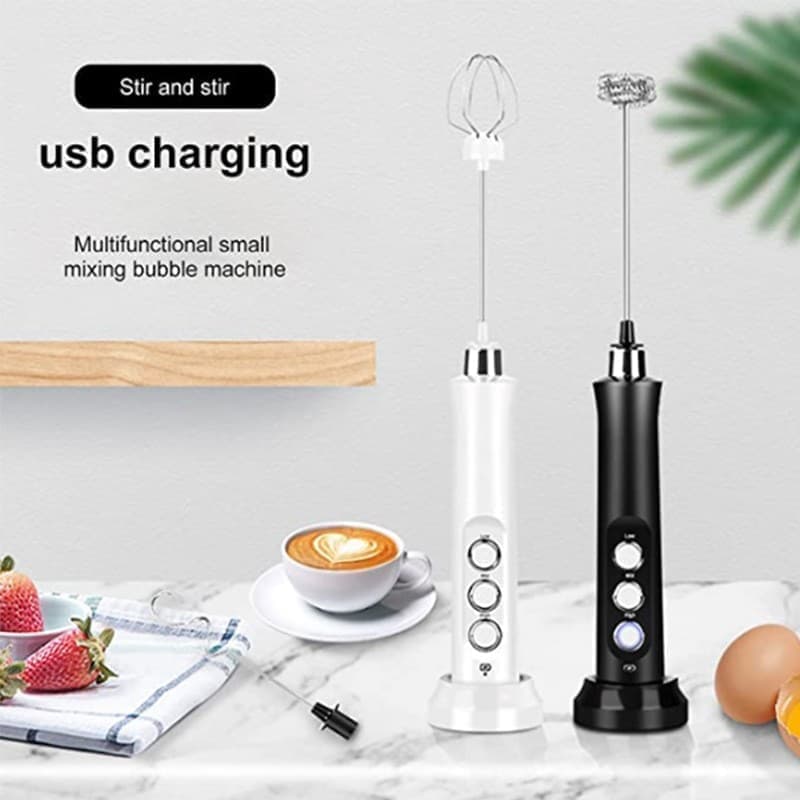 Electric Whisk USB Rechargeable with 3 Speeds, Egg Beater Milk Frother for Coffee and Cappuccino, Compatible with Most Brands, Black - Image 3
