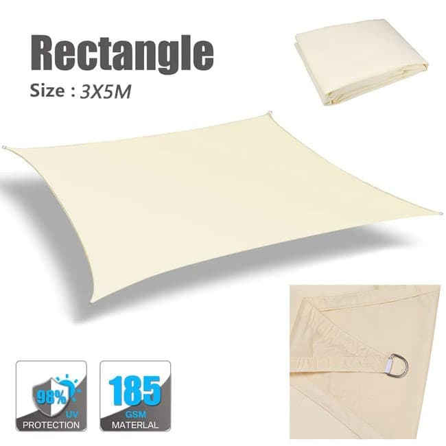 3m x 3m Waterproof UV Protective Sun Sail for Garden Terrace Pool and Camping, Beige - Image 8