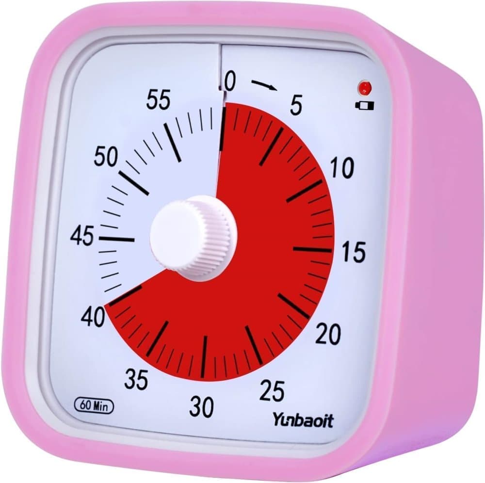 60 Minute Visual Timer for Kids and Classrooms, Adjustable Volume, Pink, 10x10 cm - Image 1