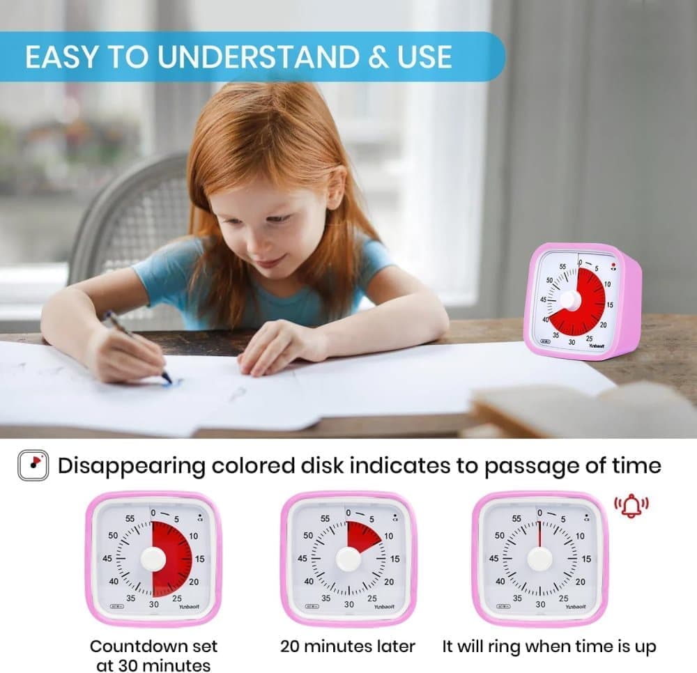 60 Minute Visual Timer for Kids and Classrooms, Adjustable Volume, Pink, 10x10 cm - Image 2
