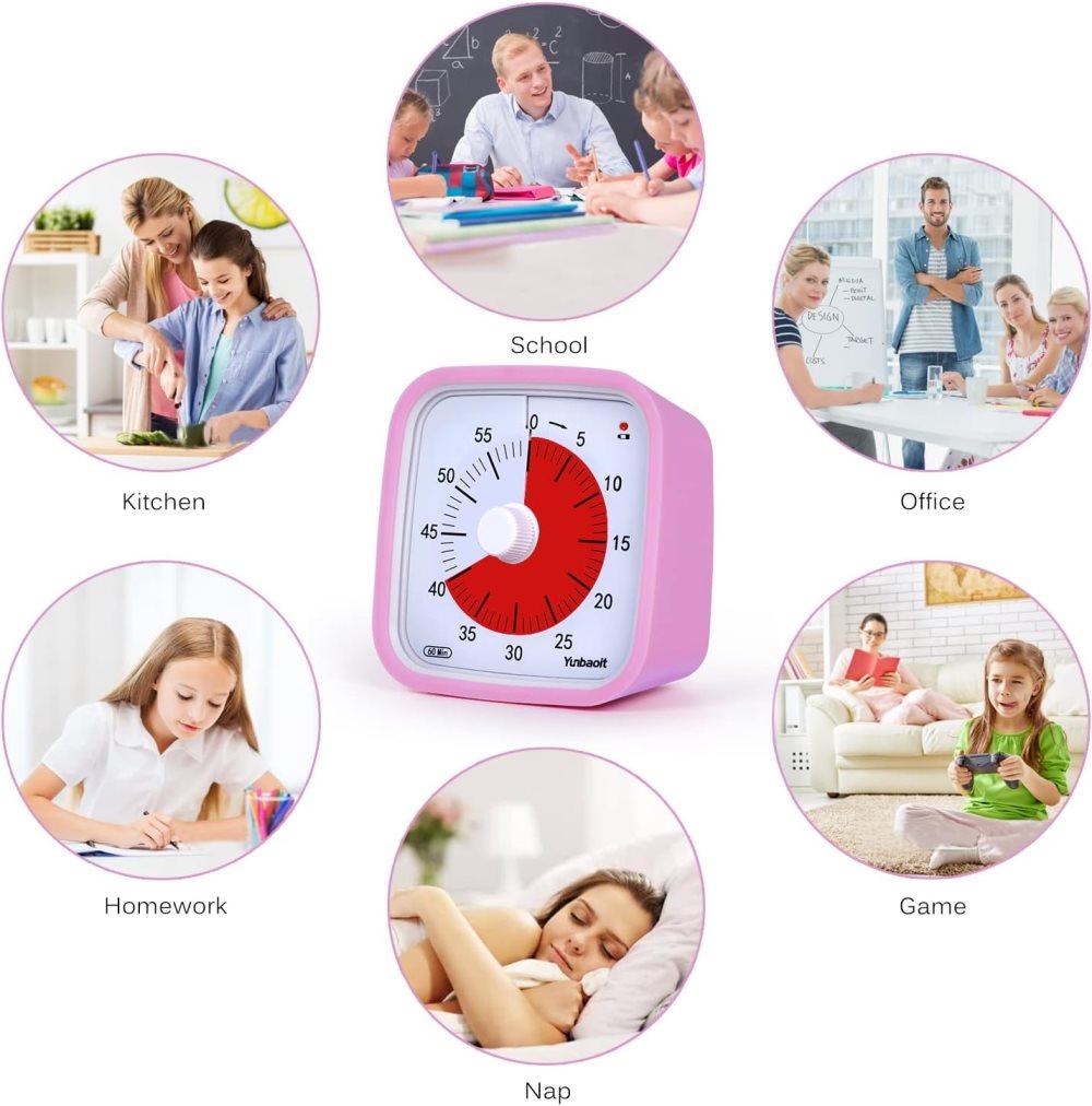 60 Minute Visual Timer for Kids and Classrooms, Adjustable Volume, Pink, 10x10 cm - Image 4
