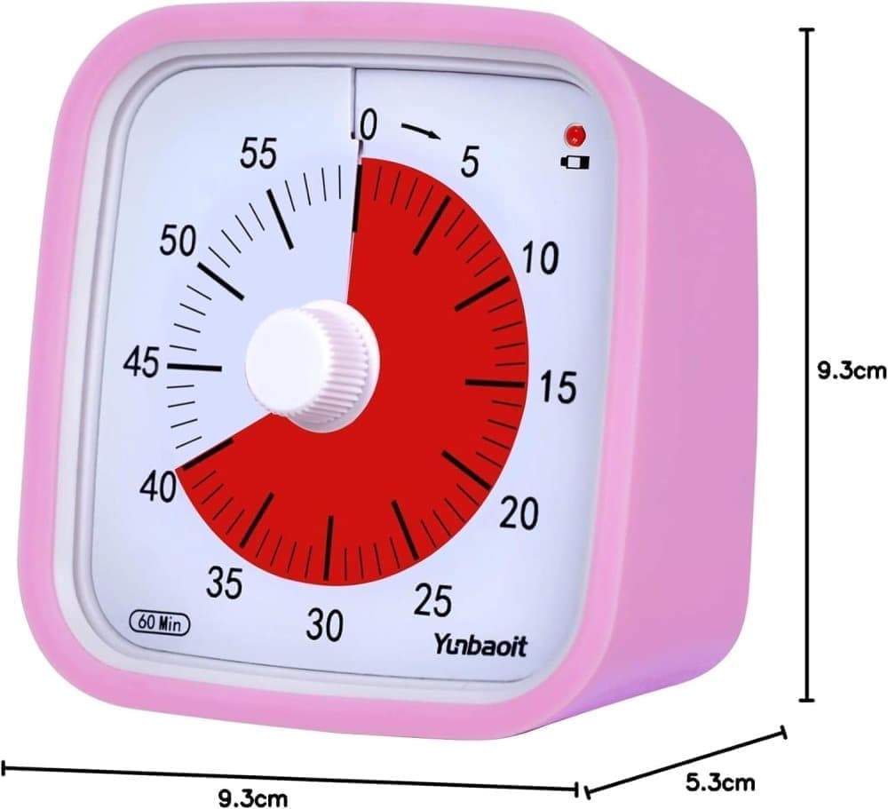60 Minute Visual Timer for Kids and Classrooms, Adjustable Volume, Pink, 10x10 cm - Image 7