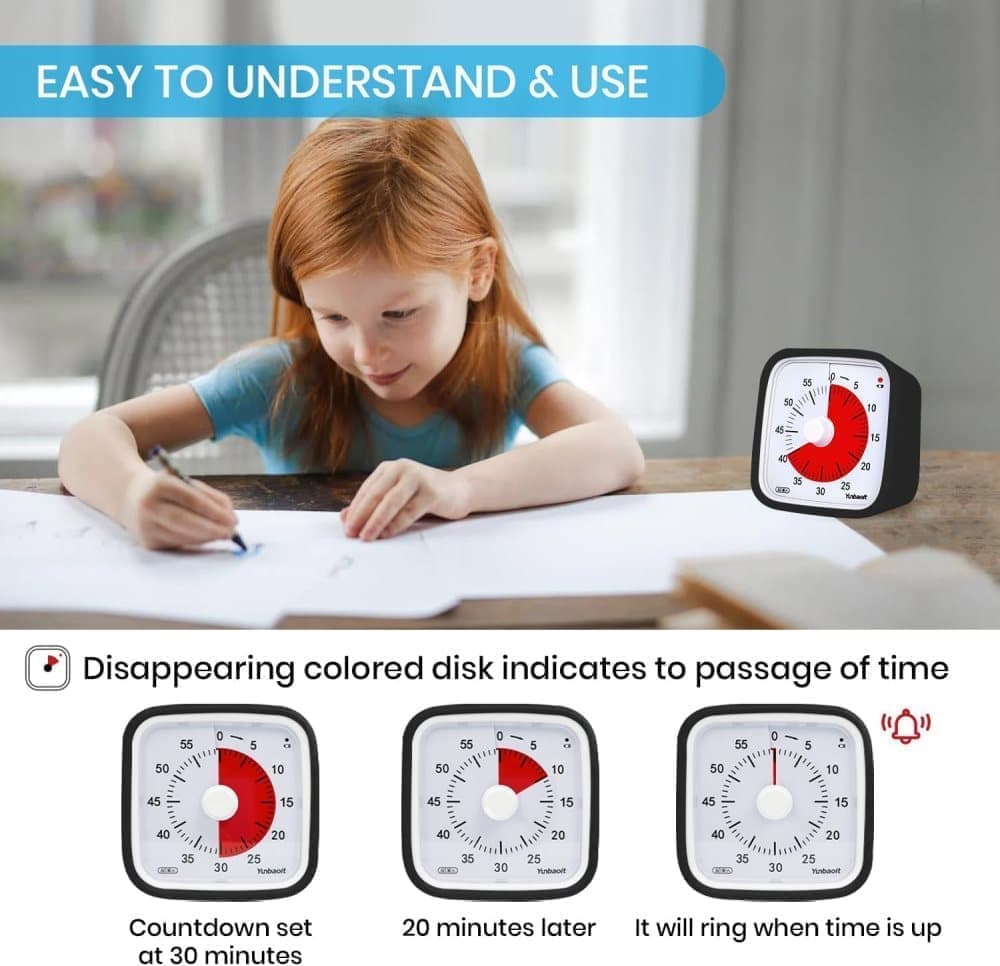 60 Minutes Visual Timer for Classrooms and Kids, Adjustable Volume, Black, 10x10 cm - Image 2