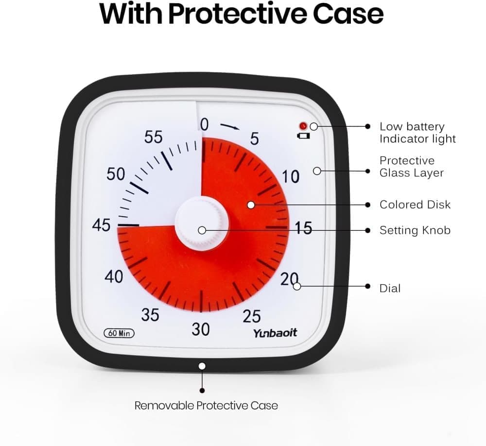 60 Minutes Visual Timer for Classrooms and Kids, Adjustable Volume, Black, 10x10 cm - Image 3