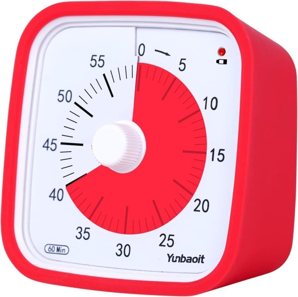 60 Minutes Visual Timer for Classrooms and Kids, Adjustable Volume, 10x10 cm, Red - Image 1