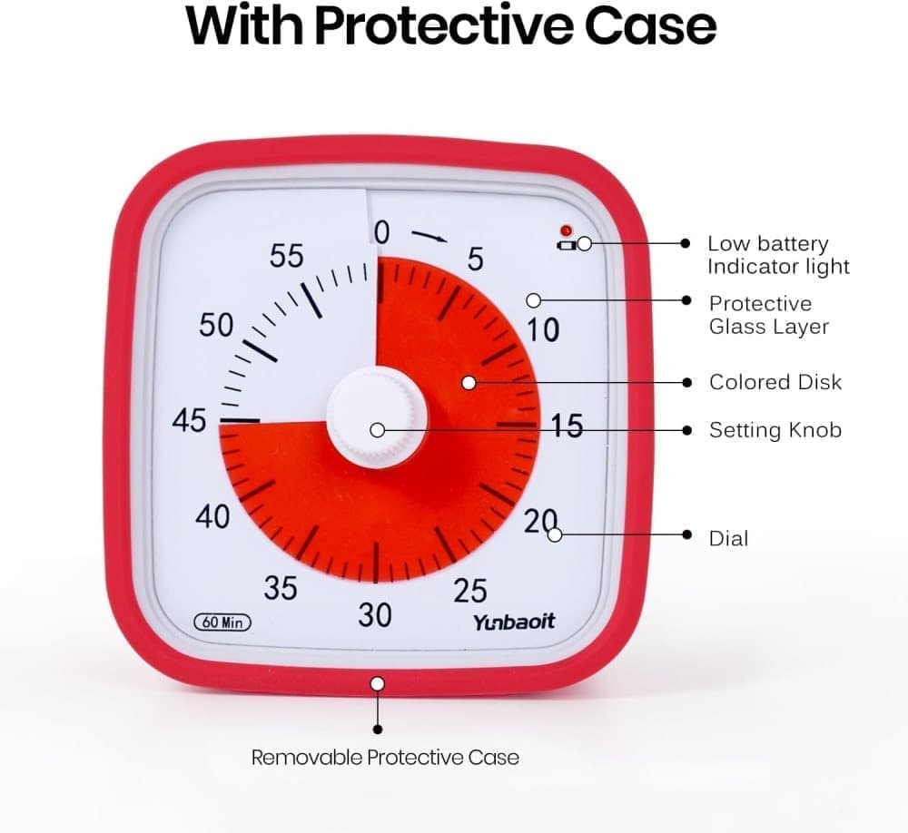 60 Minutes Visual Timer for Classrooms and Kids, Adjustable Volume, 10x10 cm, Red - Image 3