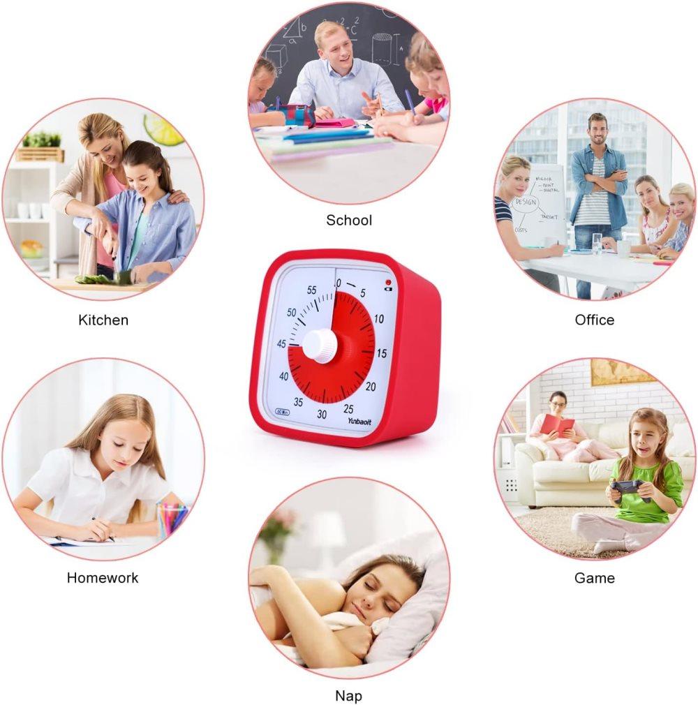 60 Minutes Visual Timer for Classrooms and Kids, Adjustable Volume, 10x10 cm, Red - Image 4