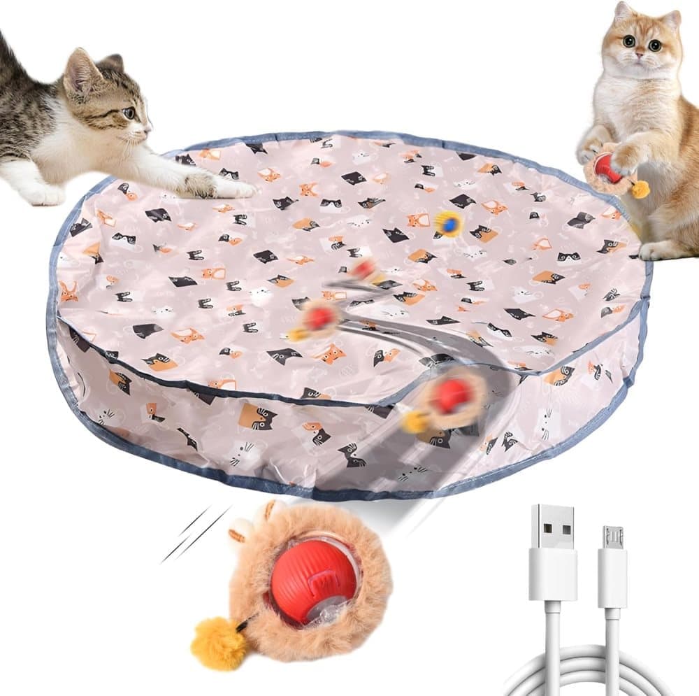 Interactive Cat Toy with Hideaway Cover and Self-Rolling Ball, USB Charging, Colorful, 1 Piece - Image 1
