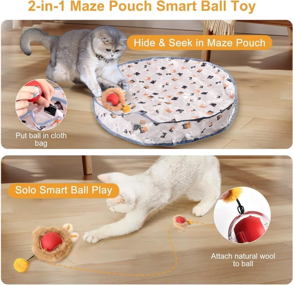 Interactive Cat Toy with Hideaway Cover and Self-Rolling Ball, USB Charging, Colorful, 1 Piece - Image 2