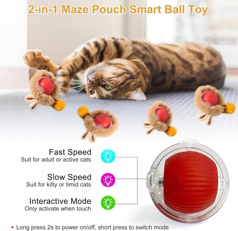 Interactive Cat Toy with Hideaway Cover and Self-Rolling Ball, USB Charging, Colorful, 1 Piece - Image 3