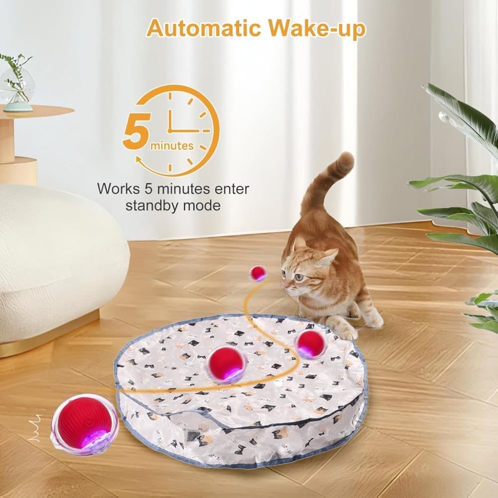 Interactive Cat Toy with Hideaway Cover and Self-Rolling Ball, USB Charging, Colorful, 1 Piece - Image 4