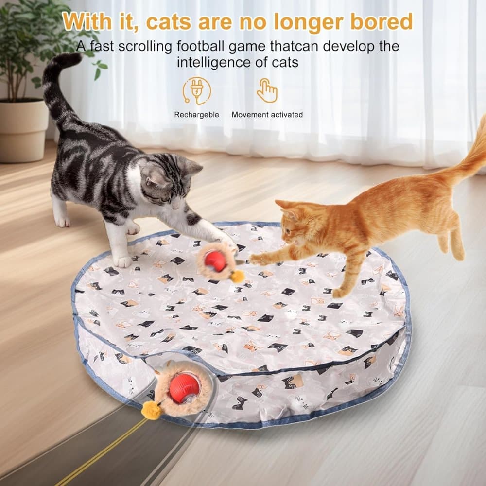 Interactive Cat Toy with Hideaway Cover and Self-Rolling Ball, USB Charging, Colorful, 1 Piece - Image 5
