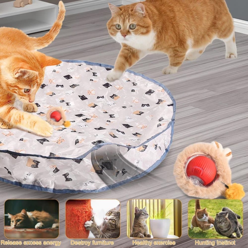 Interactive Cat Toy with Hideaway Cover and Self-Rolling Ball, USB Charging, Colorful, 1 Piece - Image 6