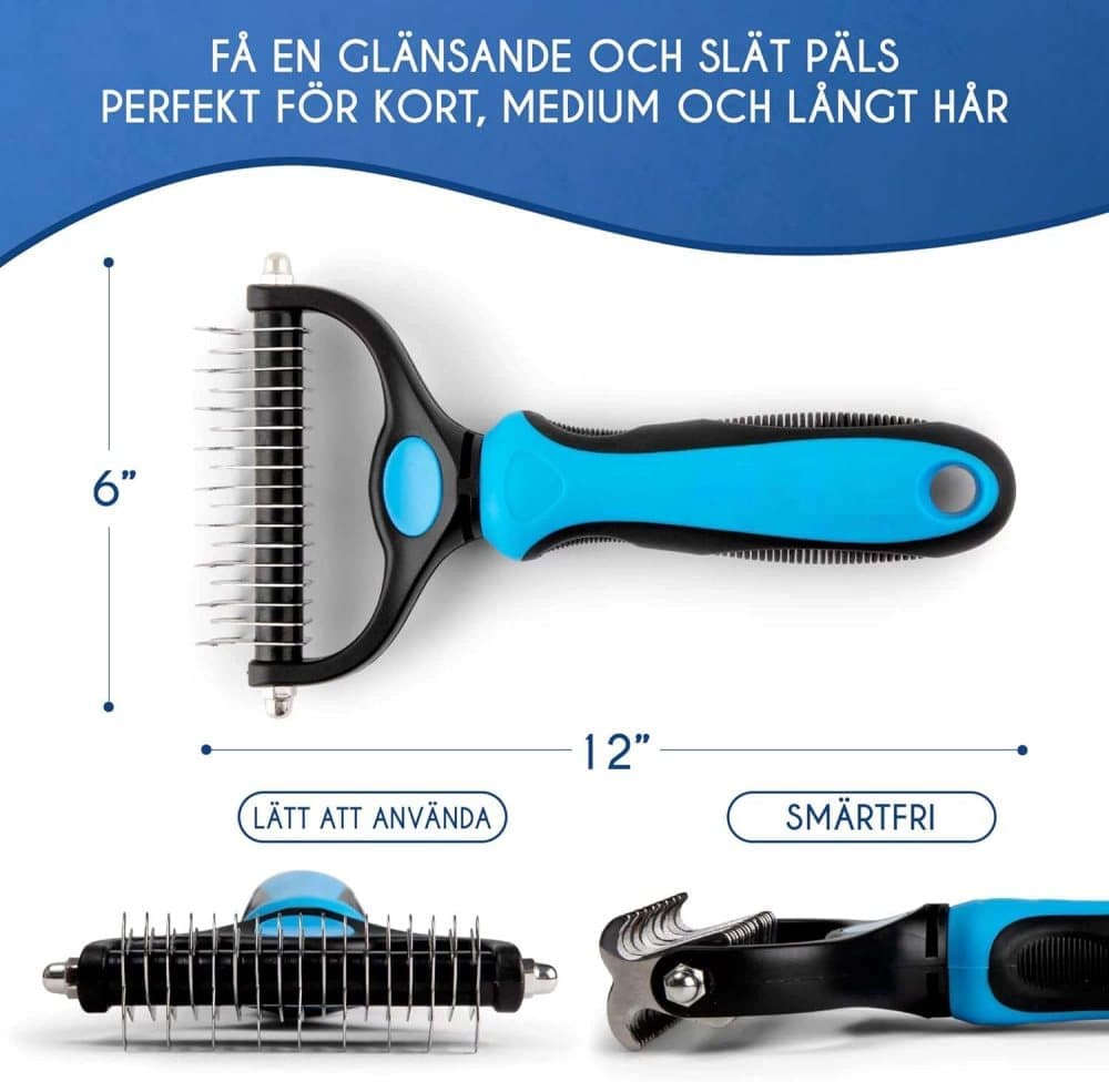Dog Cat Undercoat Grooming Comb with Stainless Steel Blade, Blue - Image 2