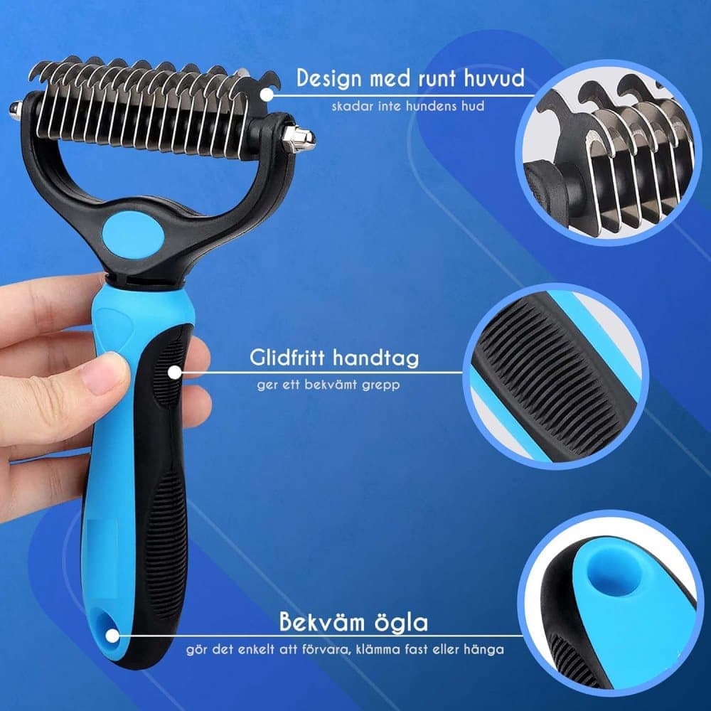 Dog Cat Undercoat Grooming Comb with Stainless Steel Blade, Blue - Image 3