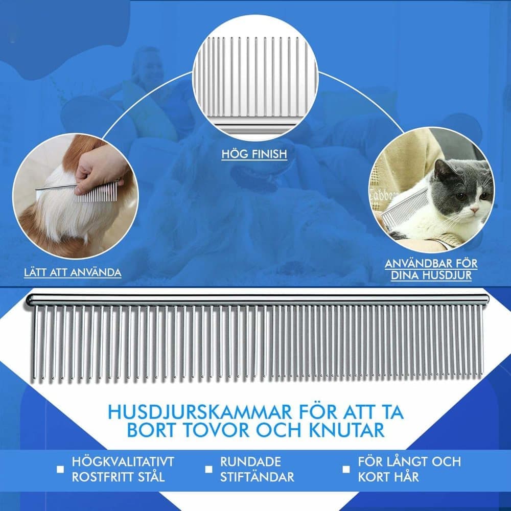 Dog Cat Undercoat Grooming Comb with Stainless Steel Blade, Blue - Image 5