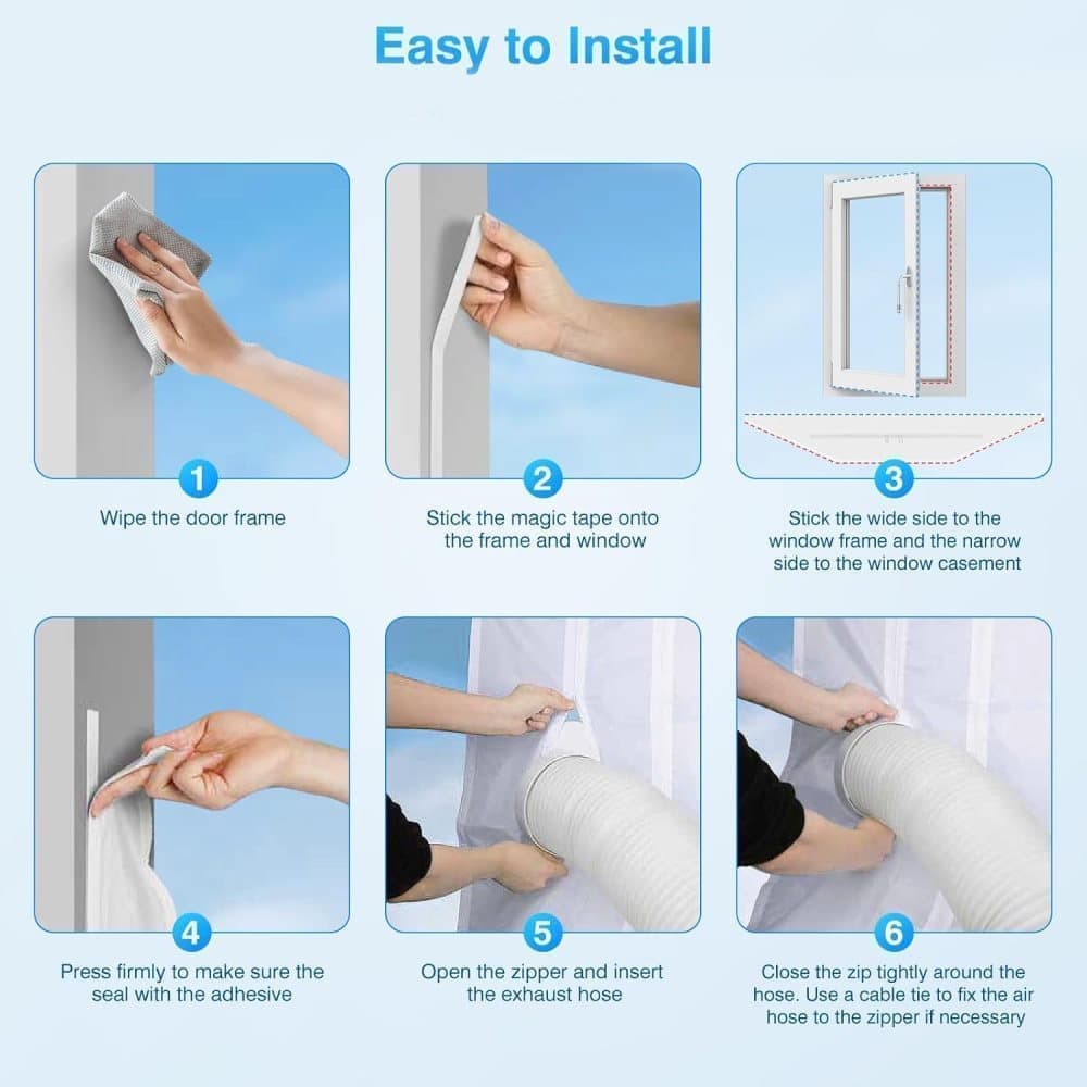 Window Seal Sealing Cloth for Portable AC with Zipper and Tape, Compatible with All Mobile Air Conditioners, 400 x 37cm - Image 5