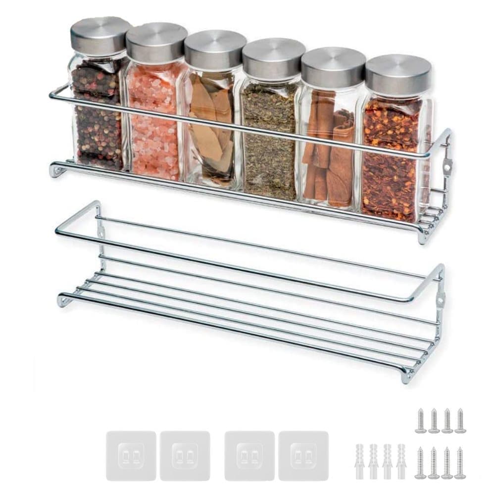 2-Piece Stainless Steel Spice Rack Wall Mounted for Home Organization, Silver - Image 1