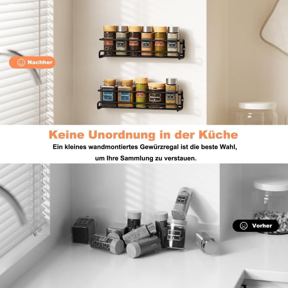 2-Piece Stainless Steel Spice Rack Wall Mounted for Home Organization, Silver - Image 3