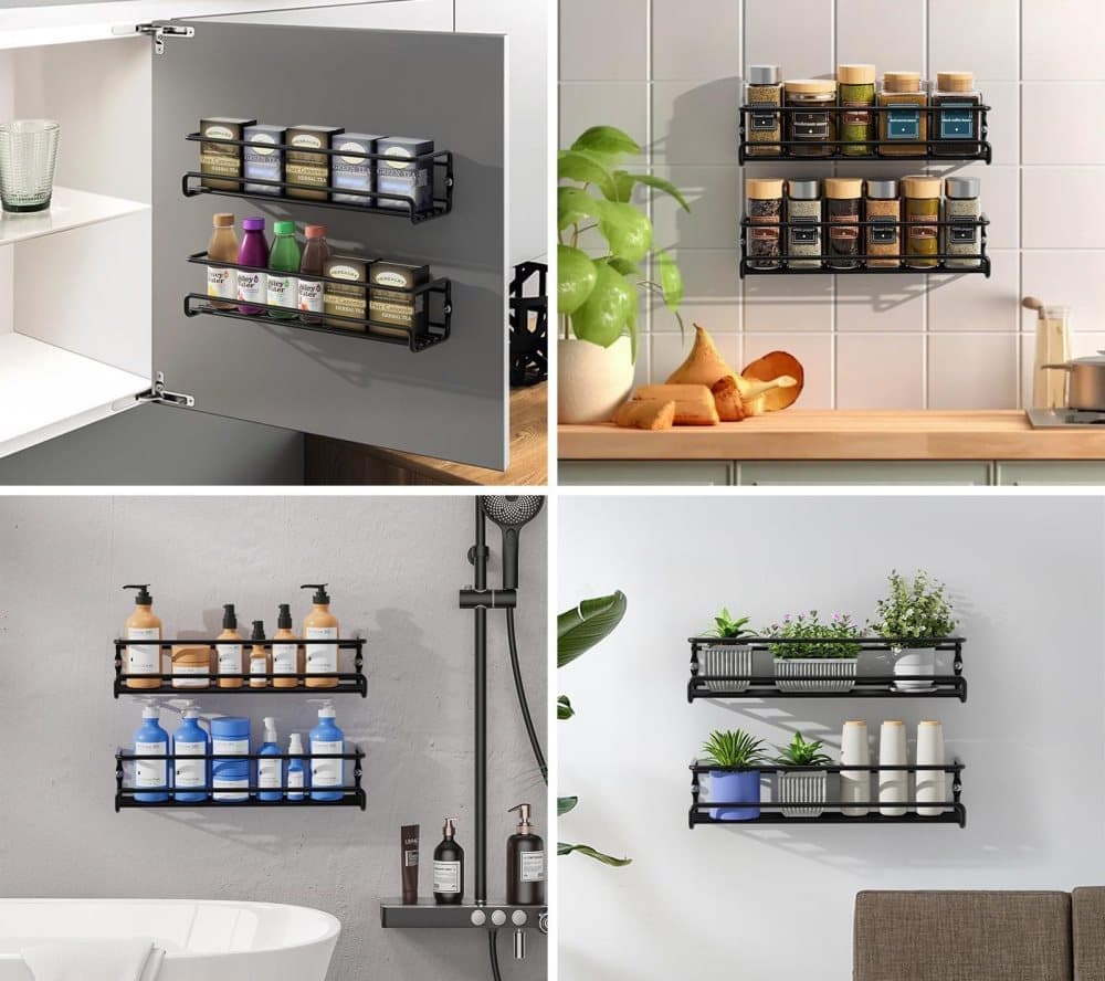 2-Piece Stainless Steel Spice Rack Wall Mounted Organizer, Black, 12.6 x 3.9 x 2.4 inches - Image 7