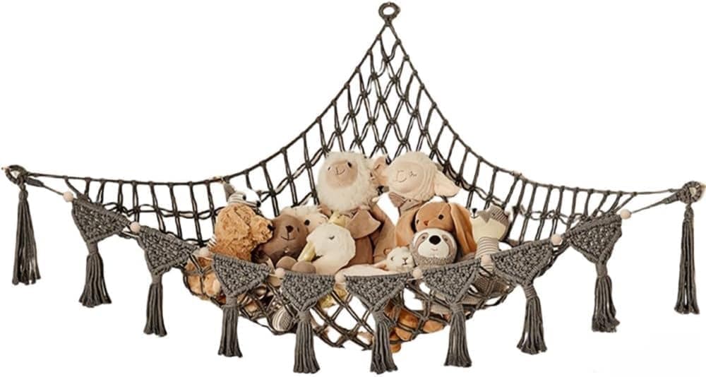 1 Pack Toy Storage Hammock and Net Hanging Organizer for Soft Toys, Dark Gray - Image 1