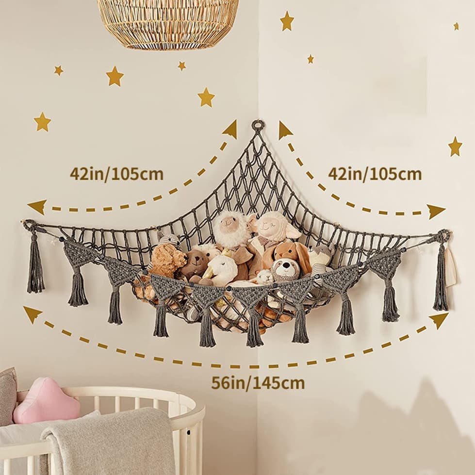 1 Pack Toy Storage Hammock and Net Hanging Organizer for Soft Toys, Dark Gray - Image 2