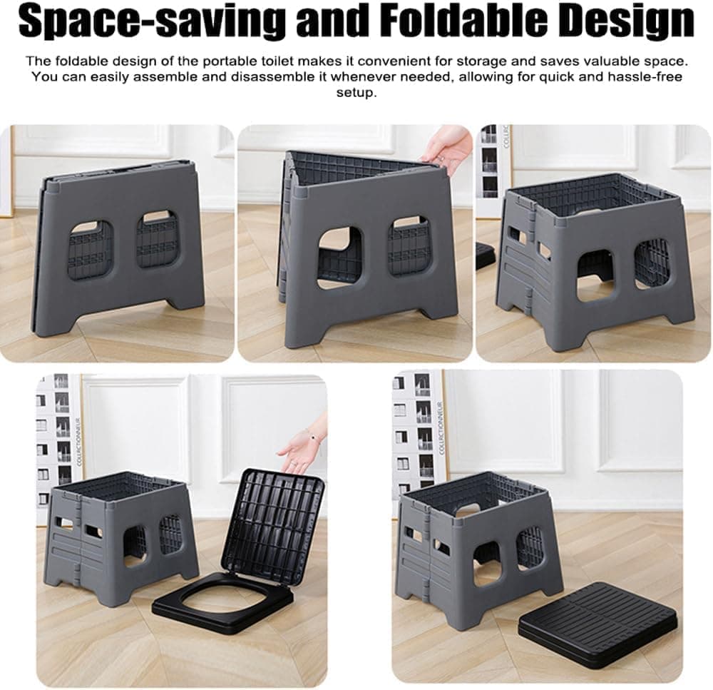 Portable Camping Toilet Foldable with Lid, 150 kg Load Capacity, for Road Trips and Camping Indoors Outdoors - Image 8