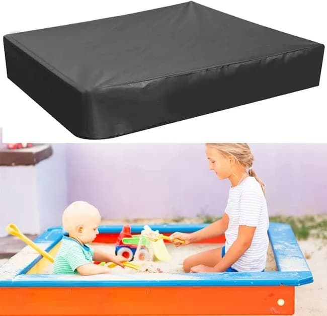 Waterproof Sandbox Cover 120x120cm, Black, Oxford Fabric UV Protection Dustproof with Drawstring, Portable for Garden Pool Furniture - Image 1