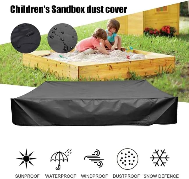 Waterproof Sandbox Cover 120x120cm, Black, Oxford Fabric UV Protection Dustproof with Drawstring, Portable for Garden Pool Furniture - Image 5