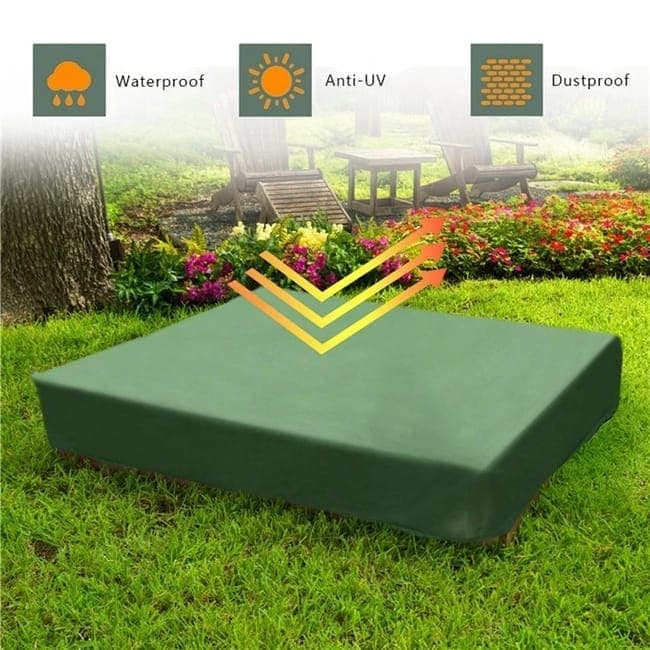 Waterproof Sandbox Cover 120x120cm, Green, UV Protection Dustproof Oxford Fabric with Drawstring, Portable for Garden Pool Furniture - Image 4