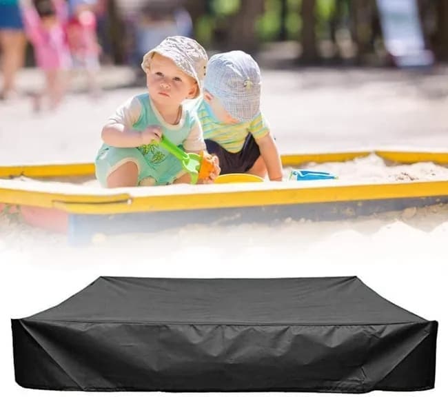 Waterproof Sandbox Cover 150x150cm, Black Oxford Fabric UV Protection Dustproof with Drawstring, Portable for Garden Pool Furniture - Image 1