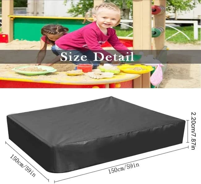 Waterproof Sandbox Cover 150x150cm, Black Oxford Fabric UV Protection Dustproof with Drawstring, Portable for Garden Pool Furniture - Image 2