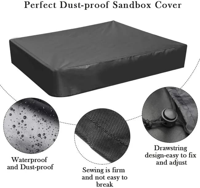 Waterproof Sandbox Cover 150x150cm, Black Oxford Fabric UV Protection Dustproof with Drawstring, Portable for Garden Pool Furniture - Image 3