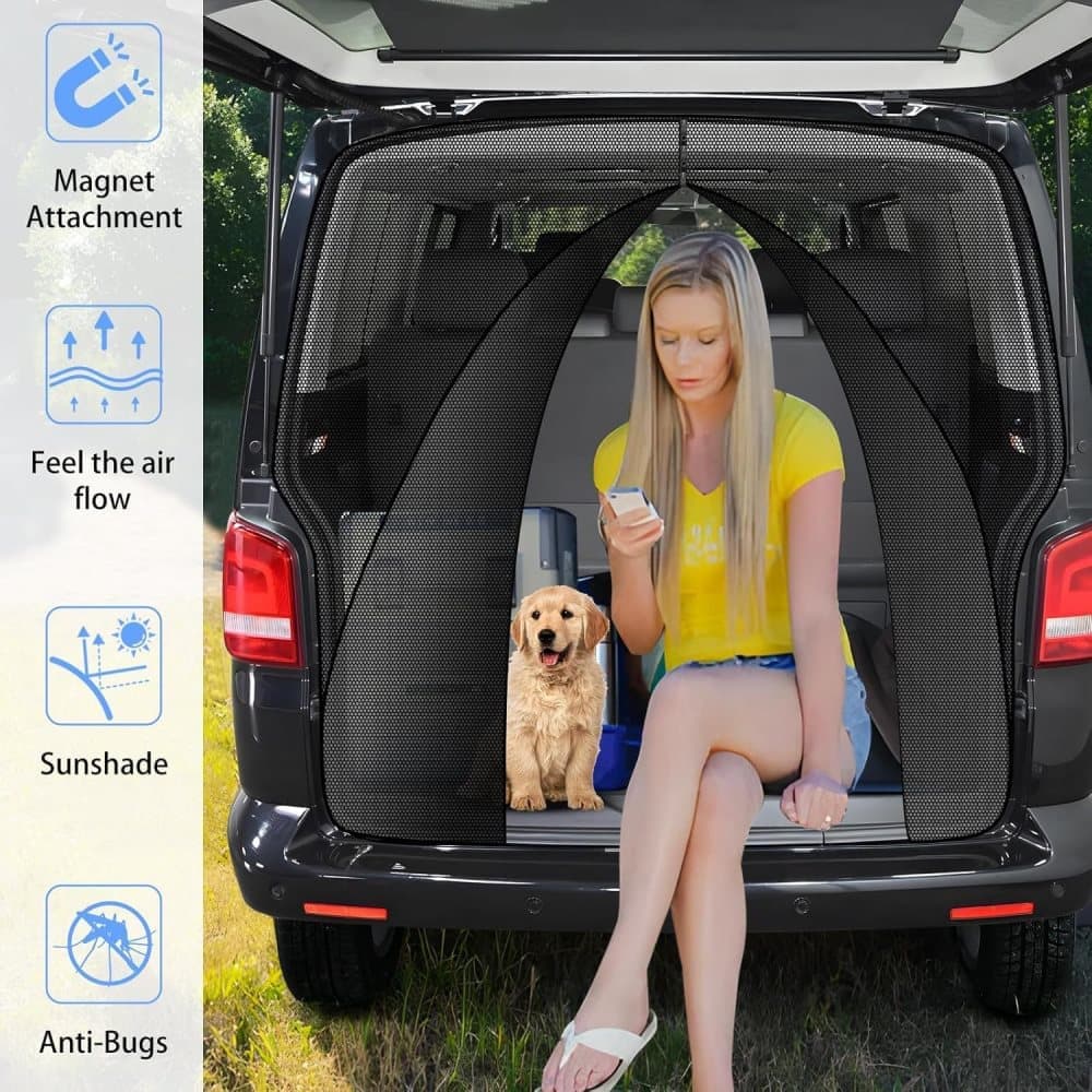 Universal Mosquito Net for Car Tailgate with Magnetic Attachment, Mosquito and Sun Protection, Compatible with Camping and Motorhome Outdoors, 180x150cm, Black - Image 5
