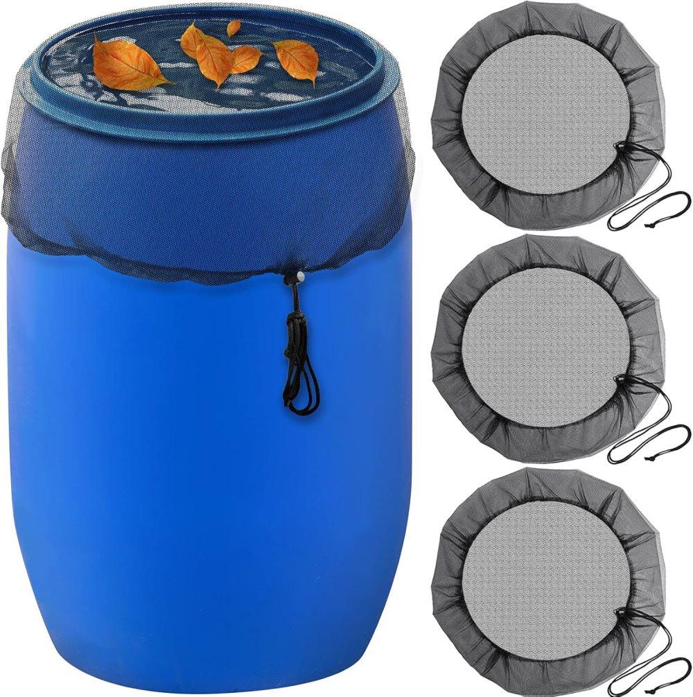 3-Pack Rain Barrel Mesh Lid Bucket Cover, Durable Polyester with Drawstring, Protects Against Debris, 60-120 cm - Image 1