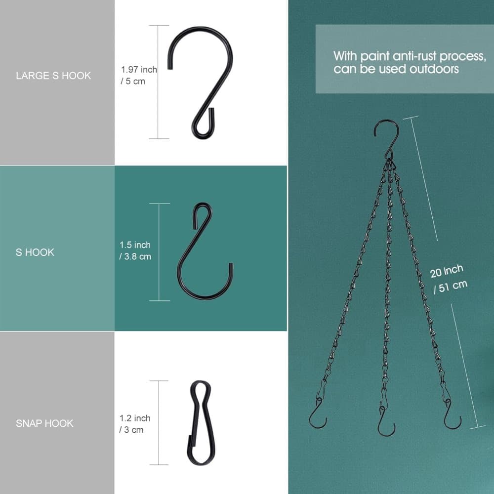3-Pack Metal Hanging Chains for Plant Supports Bird Feeders Lanterns Wind Chimes with Strong Hooks, Outdoor Use - Image 3