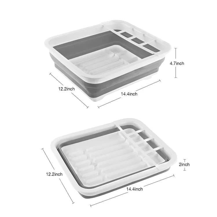 Foldable Dish Rack, gray plastic draining tray for kitchen and camping, 36.5 cm - Image 2