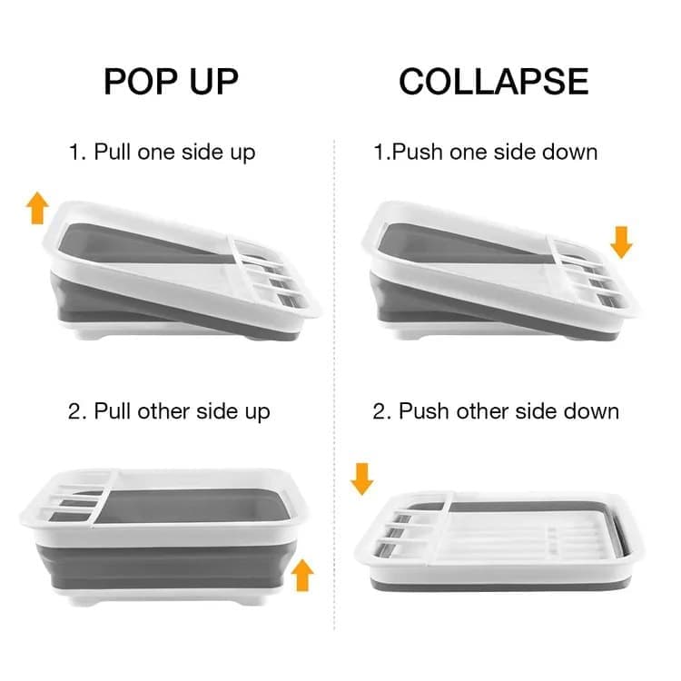 Foldable Dish Rack, gray plastic draining tray for kitchen and camping, 36.5 cm - Image 3